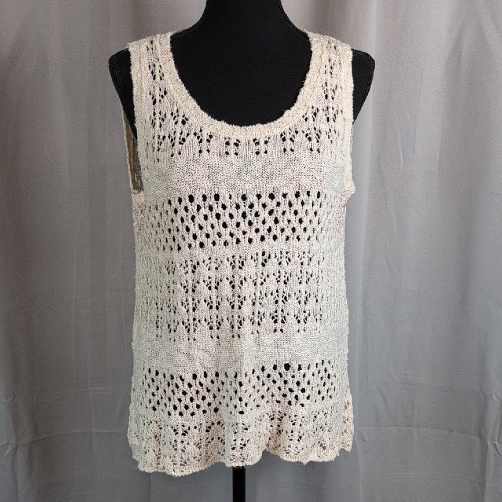 Sequin Hearts Cream Crochet Tank Top with Relaxed Fit